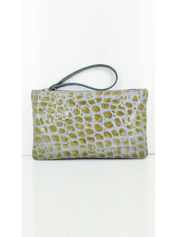 Leather clutch with crocodile print