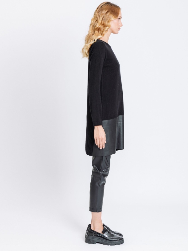 Mini dress con inserto in ecopelle