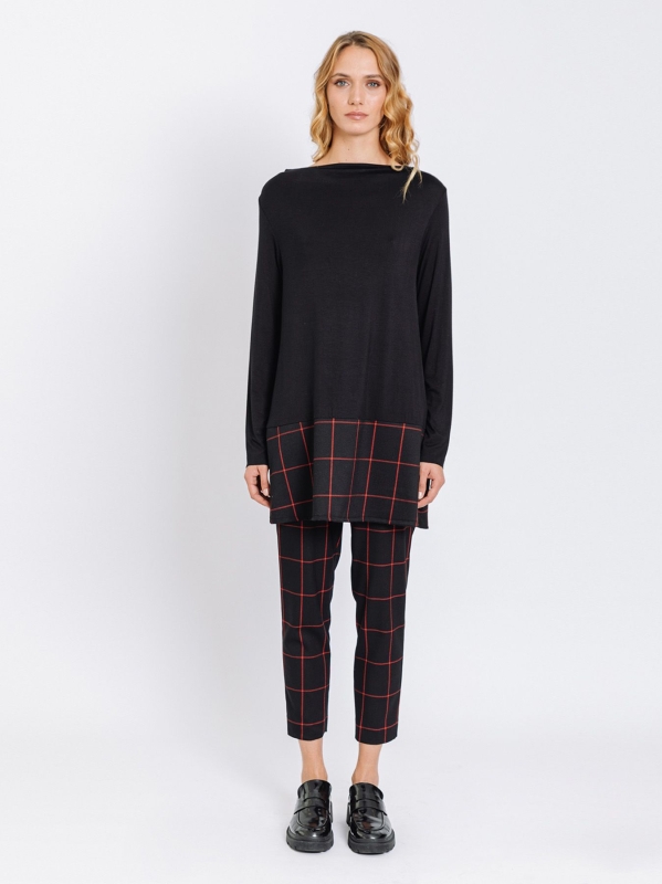 T-shirt lunga con fondo check