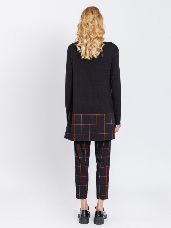 T-shirt lunga con fondo check