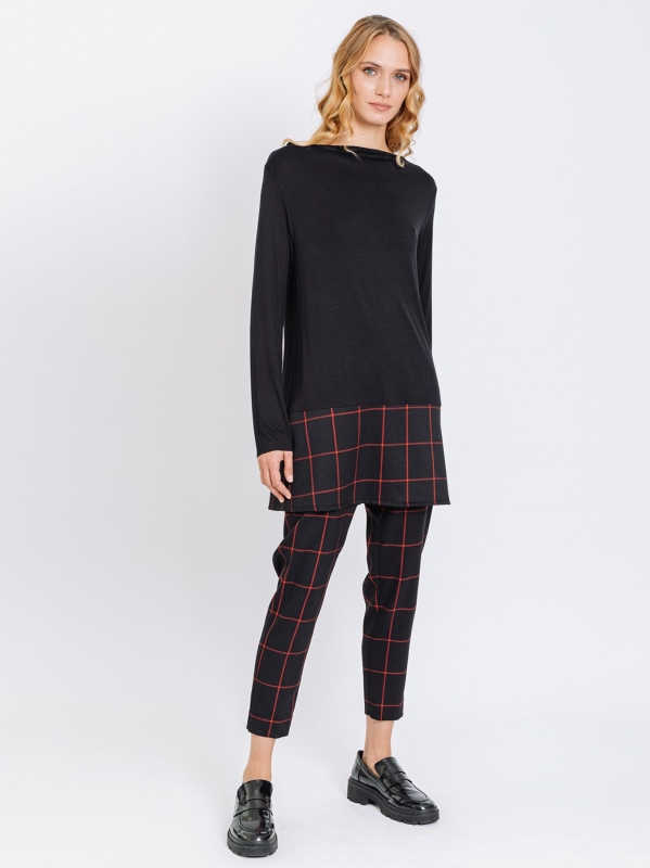 T-shirt lunga con fondo check
