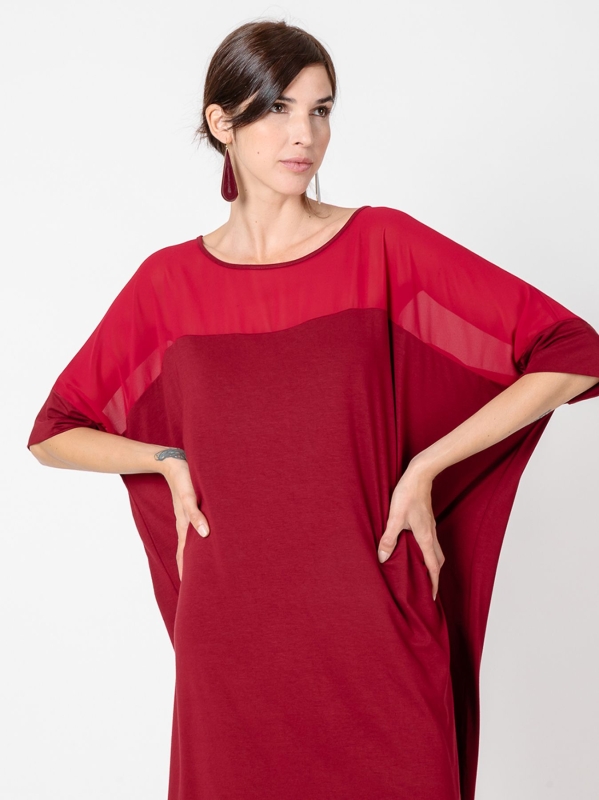 T-shirt over con dettagli chiffon BORDEAUX