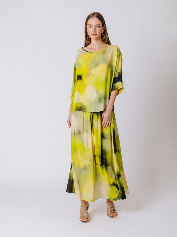 Flower-Power-Bluse mit Rundhalsausschnitt