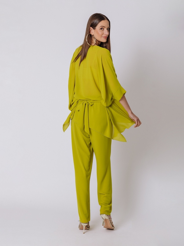 Maxi blusa in chiffon con cintura