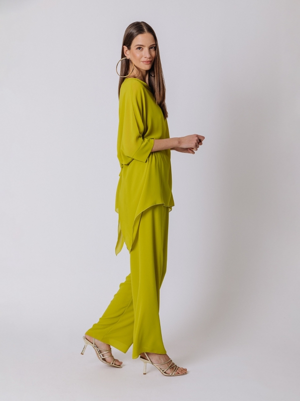 Maxi blusa in chiffon con cintura