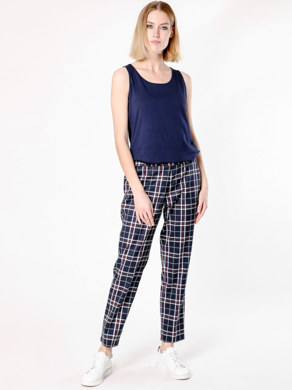 Pantalone sigaretta in tessuto check