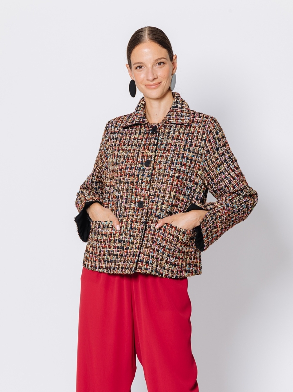 Giacca tre bottoni in tessuto con intreccio