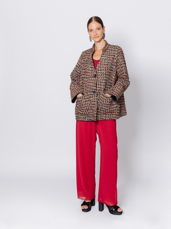 Giacca tre bottoni in tessuto con intreccio