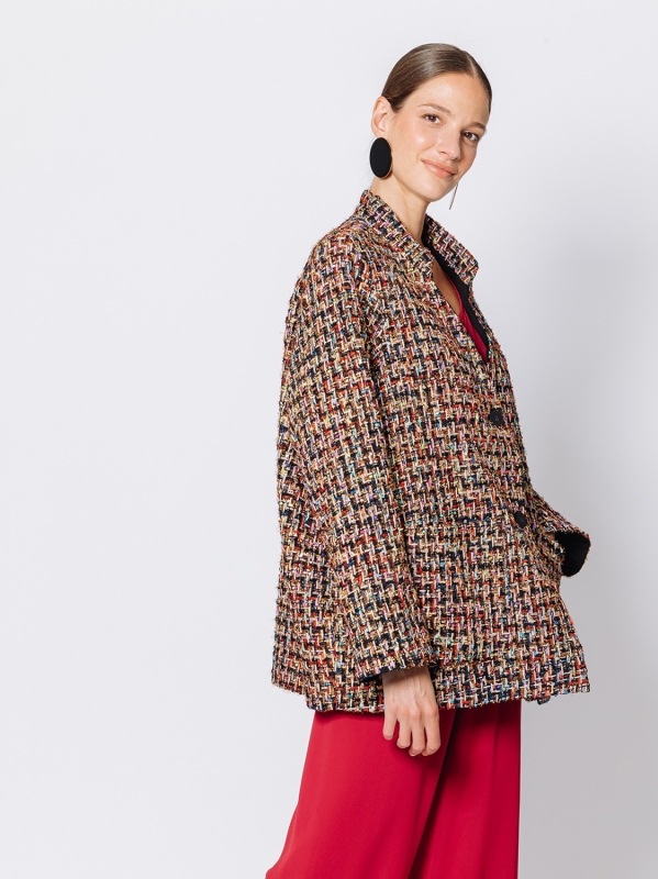 Giacca tre bottoni in tessuto con intreccio