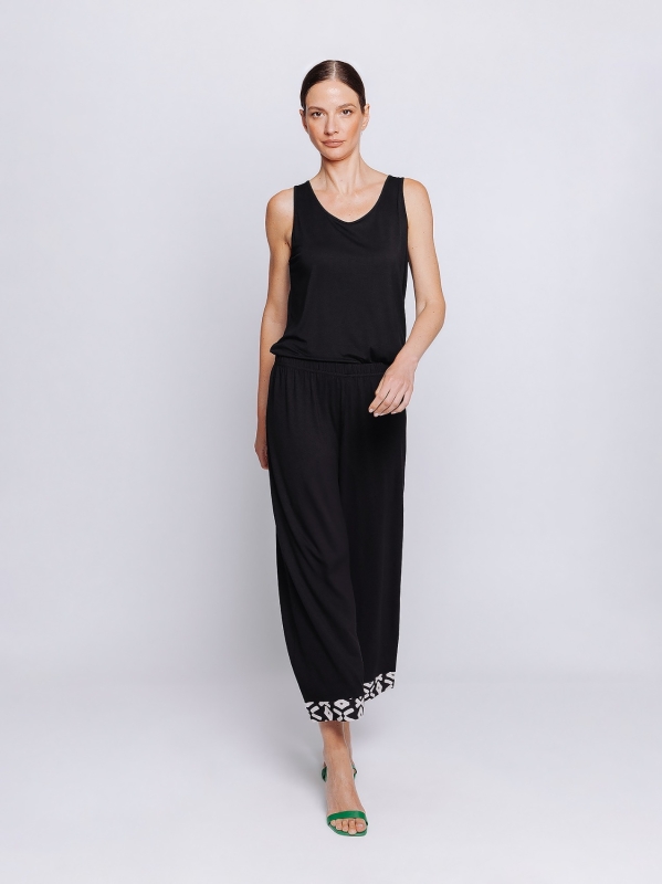Pantalone cropped con inserto in popeline stampato