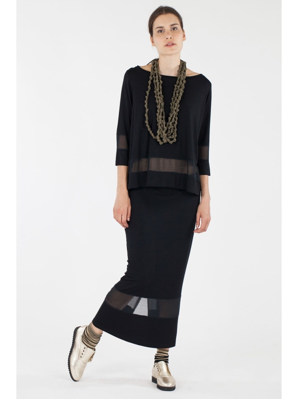 T-shirt svasata con inserti in chiffon