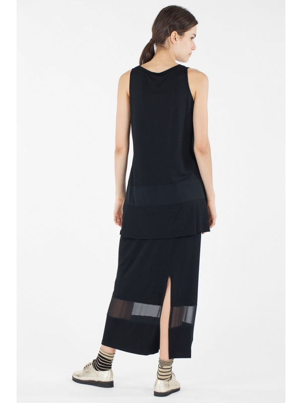 Gonna tubino con inserto in chiffon