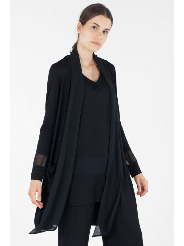 Cardigan con inserto in chiffon