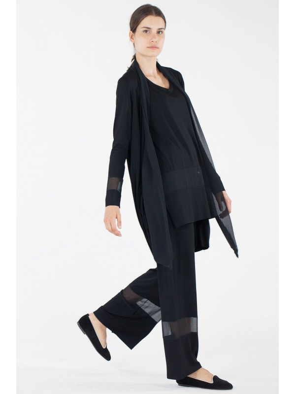 Cardigan con inserto in chiffon