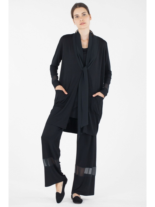 Cardigan con inserto in chiffon