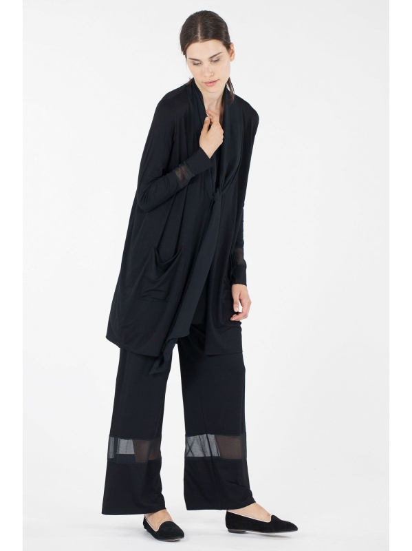 Cardigan con inserto in chiffon