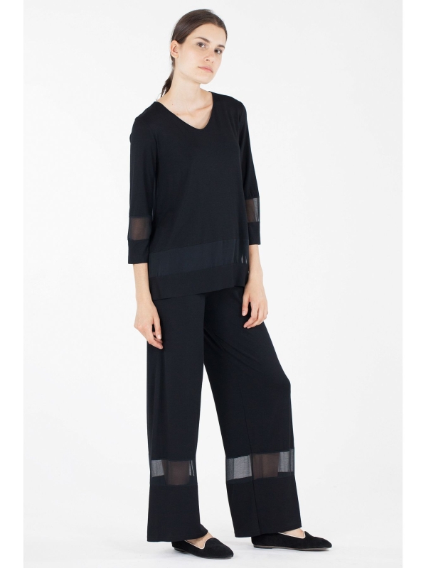 T-shirt con inserti in chiffon