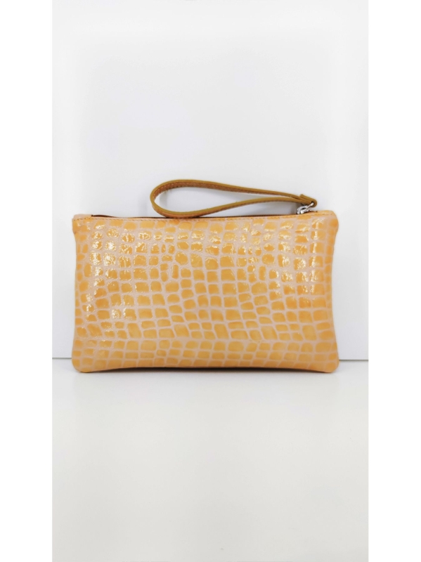 Leather clutch with crocodile print
