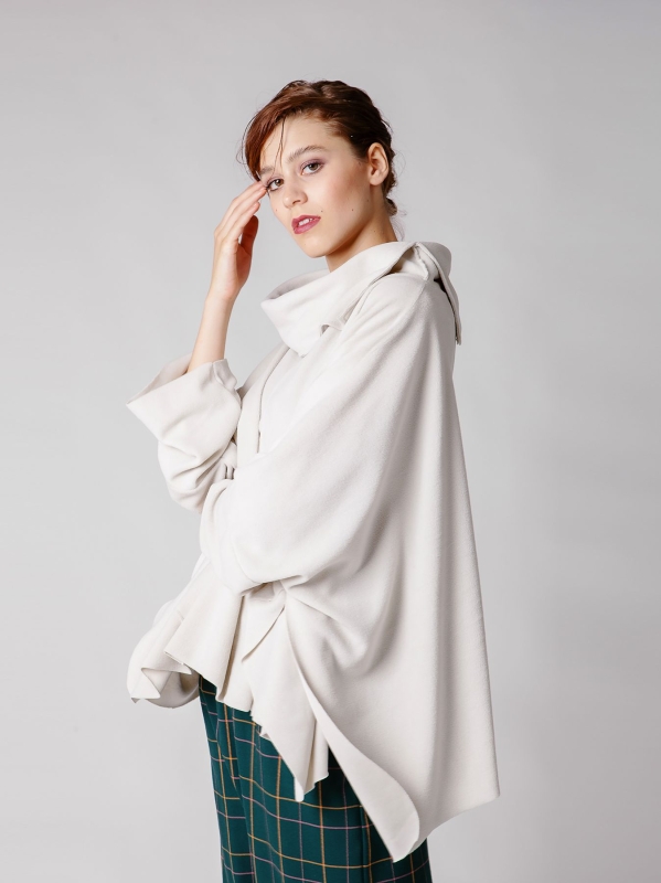 Maxi poncho in pile-Unica