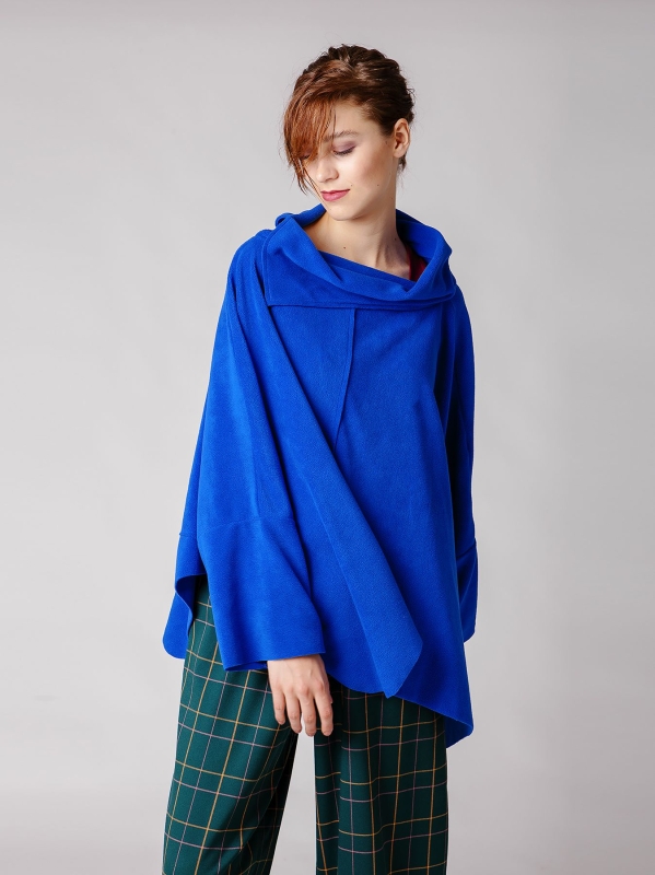 Maxi poncho in pile-Unica