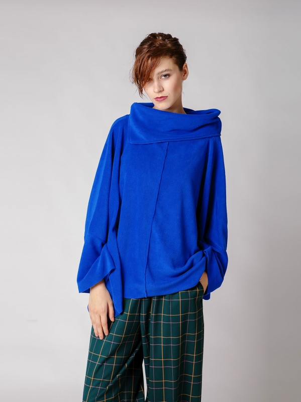 Maxi poncho in pile-Unica