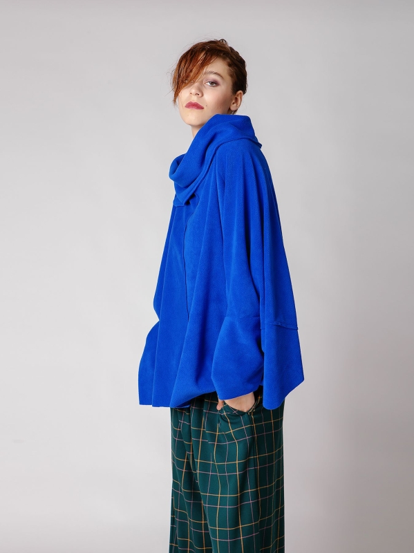 Maxi poncho in pile-Unica