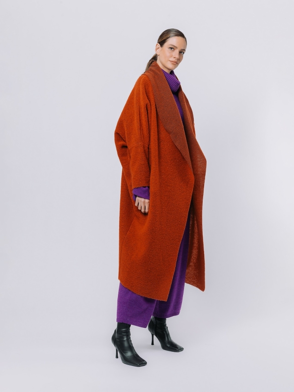 Maxi cardigan in lana cotta