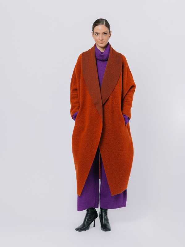 Maxi cardigan in lana cotta