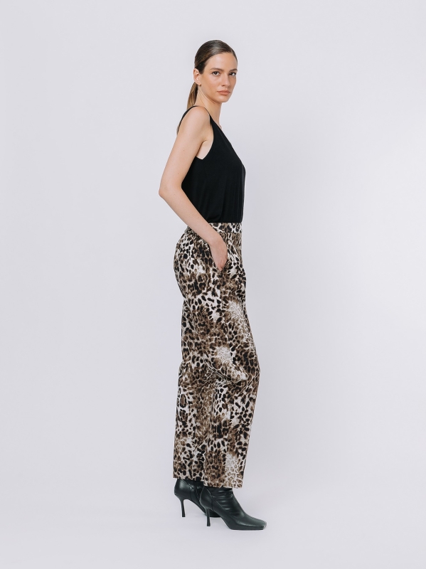 Pantaloni chino in twill di cotone animalier
