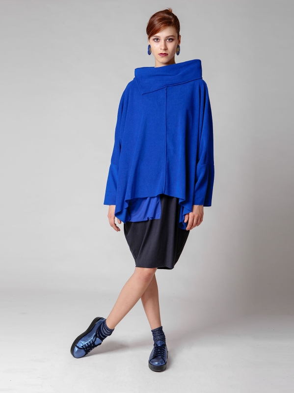 Maxi poncho in pile-Unica