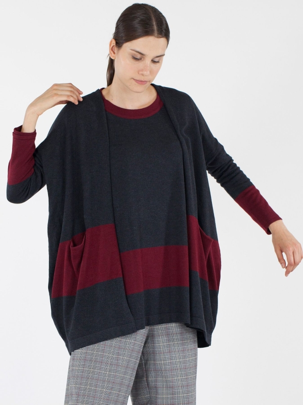 Cardigan bicolore in maglia