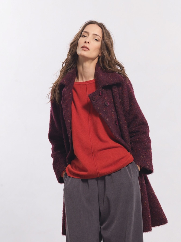 Cappotto doppiopetto a pelo lungo