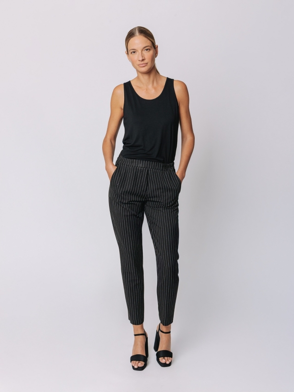 Pantalone gessato nero slim | Martino Midali