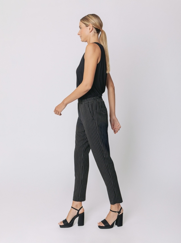 Pantalone gessato nero slim | Martino Midali