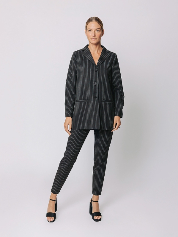 Blazer gessato nero lungo | Martino Midali