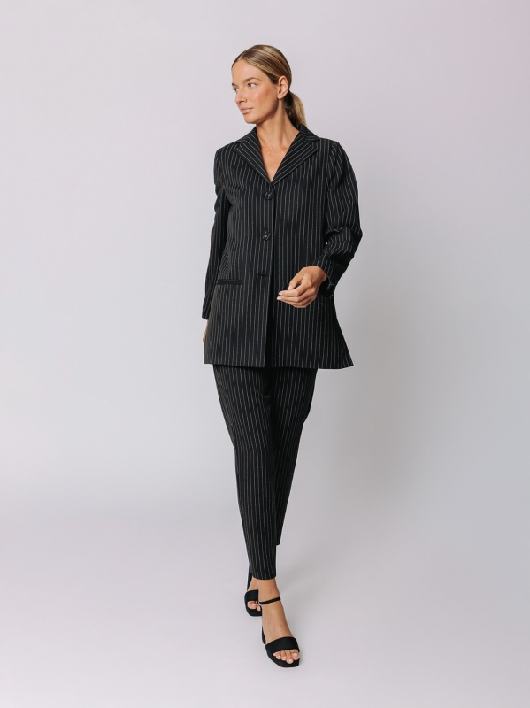 Blazer gessato nero lungo | Martino Midali