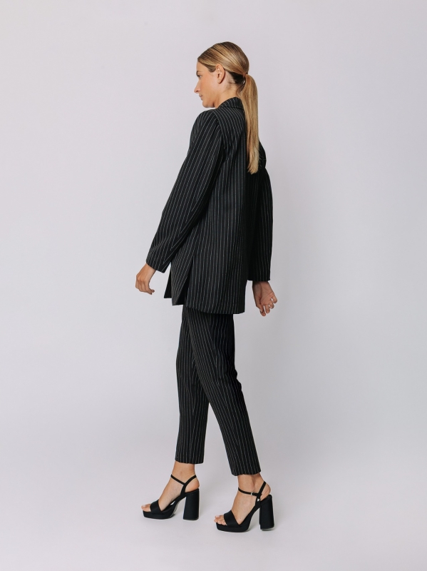 Blazer gessato nero lungo | Martino Midali