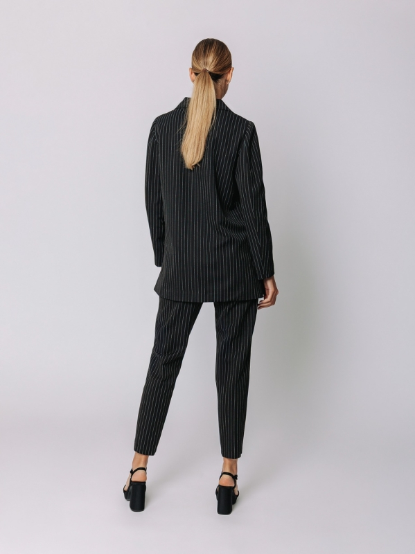 Blazer gessato nero lungo | Martino Midali