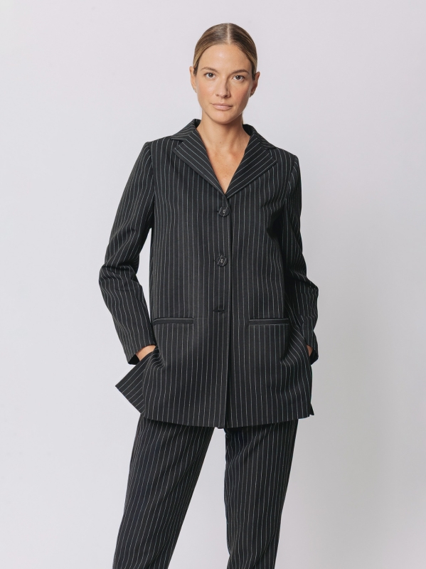Blazer gessato nero lungo | Martino Midali