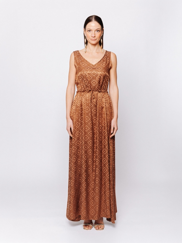 Abito lungo in jacquard geometrico