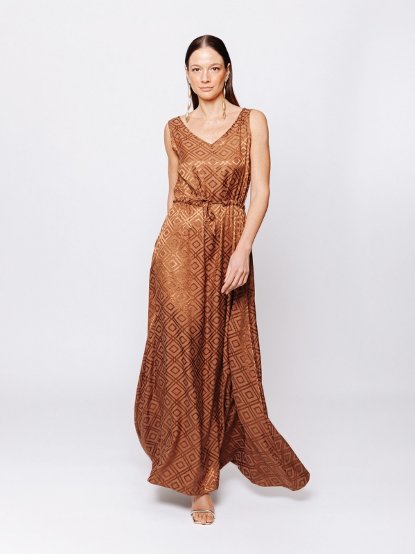 Abito lungo in jacquard geometrico