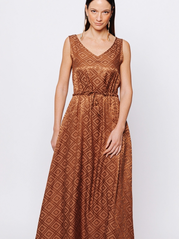 Abito lungo in jacquard geometrico