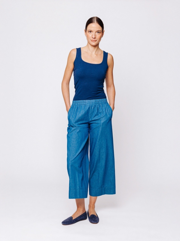 Palazzo short trousers in chambray jeans