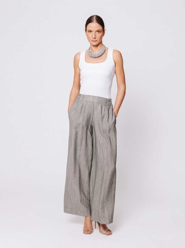 Pantalone Palazzo in Viscosa Texture Marmorizzata
