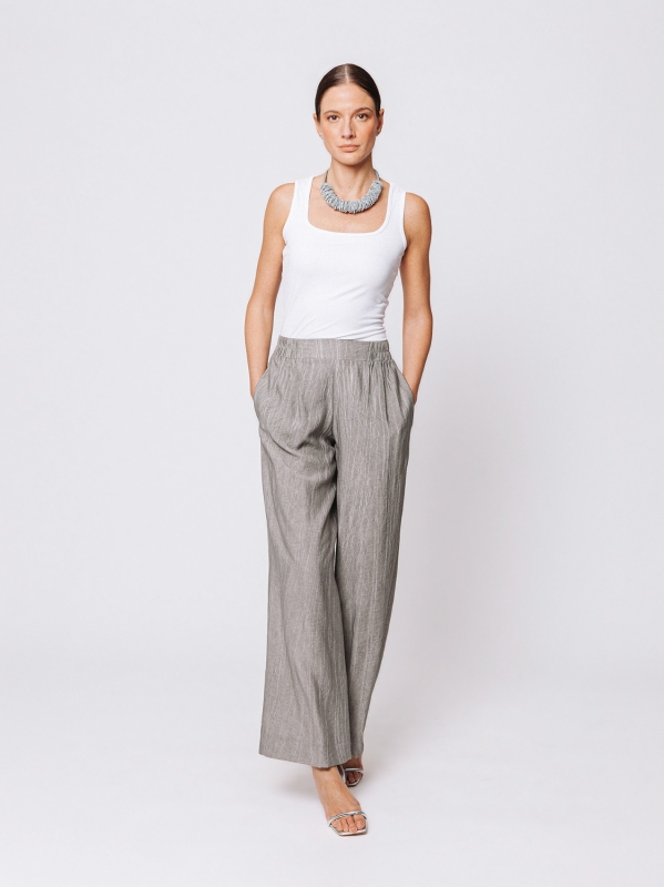 Pantalone Palazzo in Viscosa Texture Marmorizzata