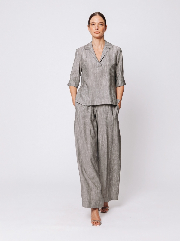 Blusa Svasata in Viscosa Texture Marmorizzata