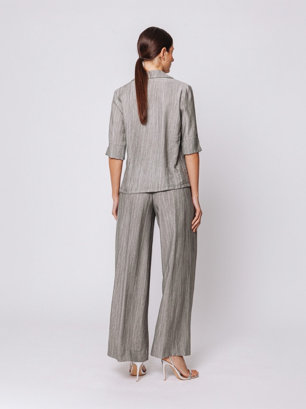 Flared Blouse in Viscose with Marbled Texture