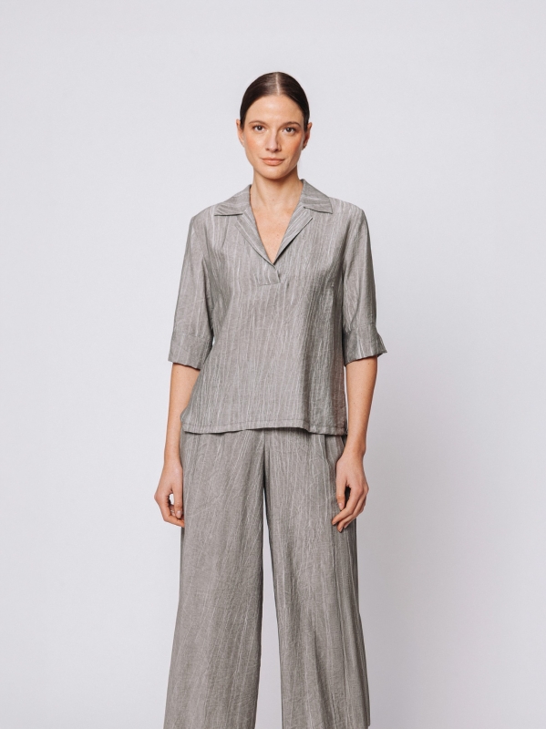 Blusa Svasata in Viscosa Texture Marmorizzata