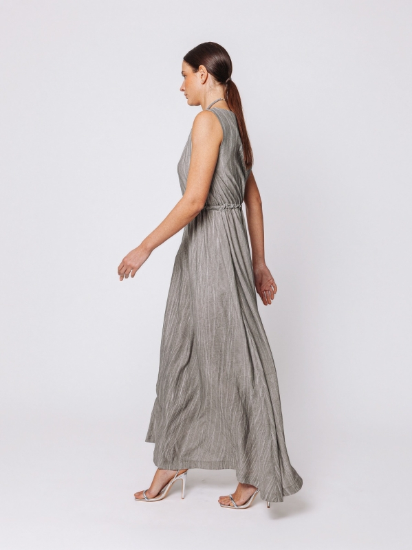 Abito Lungo Svasato in Viscosa Texture Marmorizzata