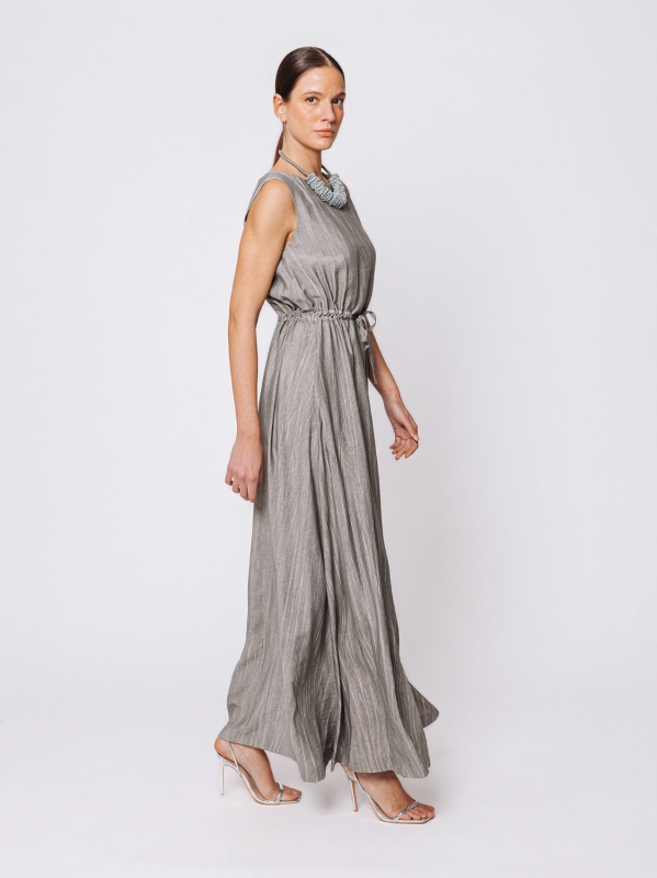 Abito Lungo Svasato in Viscosa Texture Marmorizzata